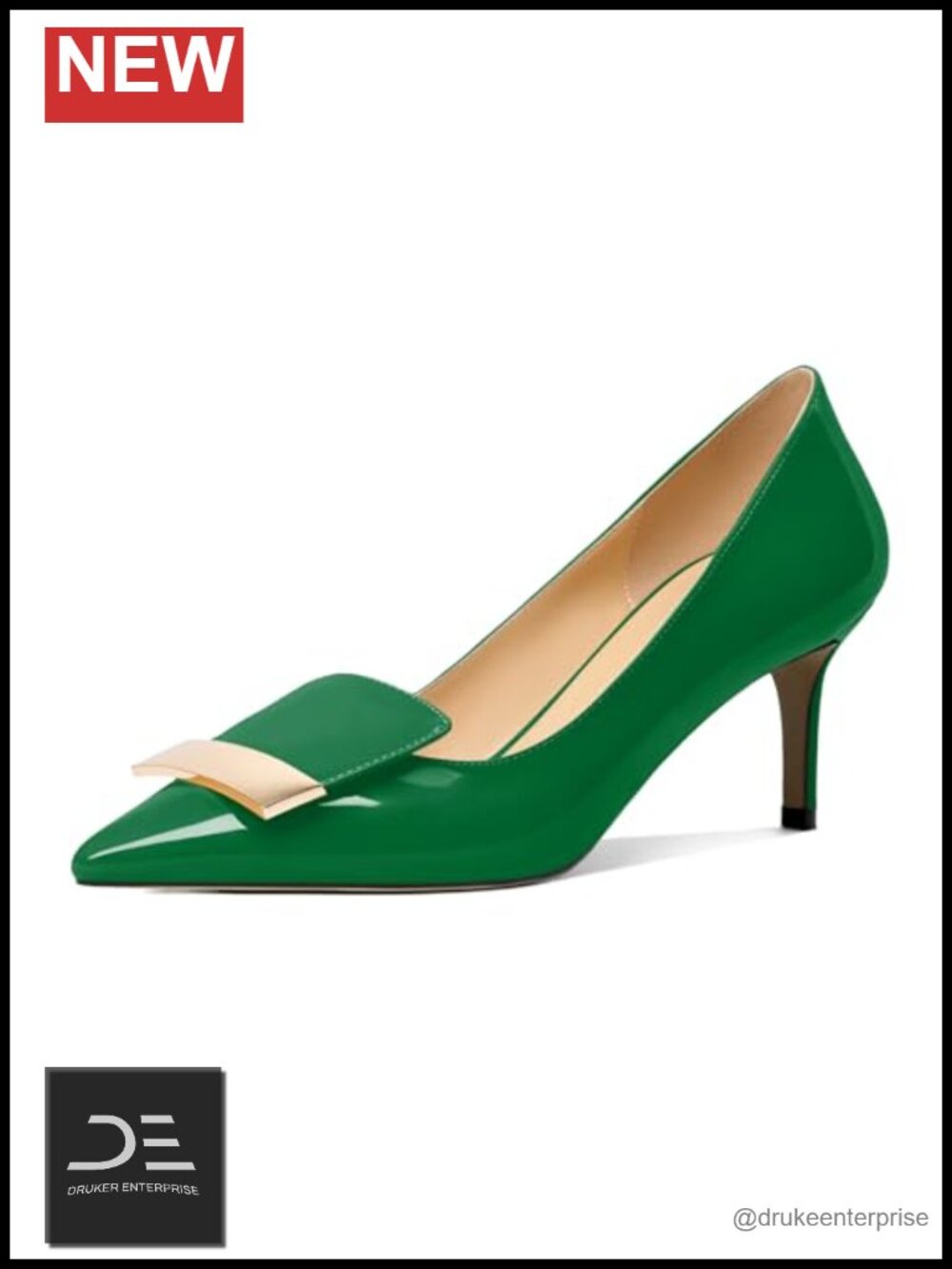 Women's Patent Kitten Heels Pumps Pointed Toe Buckle Slip On 2.5" Low Heel